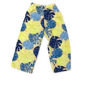 Zara Girls Linen Blend Tropical Leaf Print Wide Leg Pants Girls Size 6